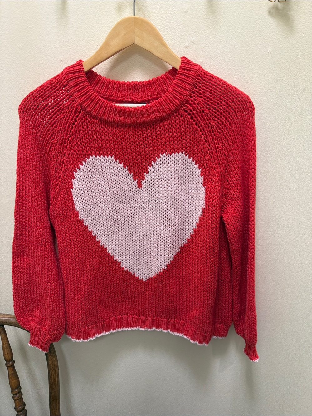 Wooden Ships Red Sweater with Pink Heart